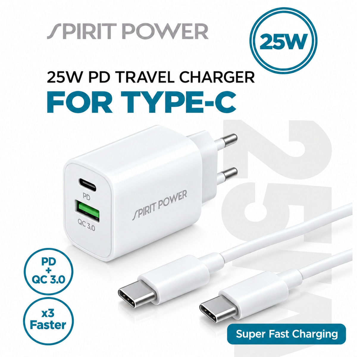 מטען קיר מהיר 25W עם כבל PD Type-C מטען קיר מהיר 25W עם כבל PD Type-C